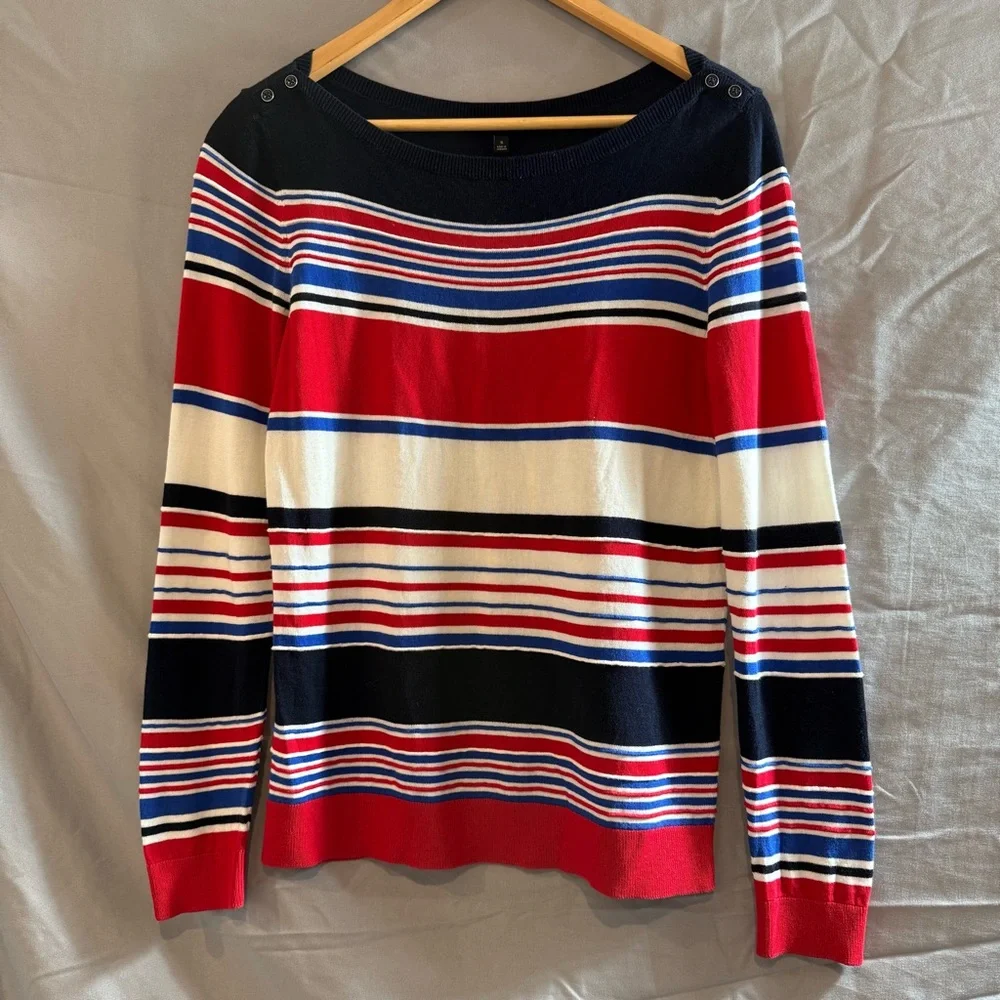 Talbots Red Blue White Striped light weight sweater womens size S Classic